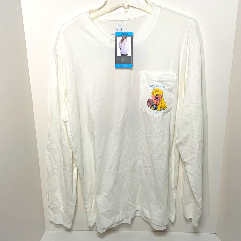 Lauren James Long Sleeve T Shirt "Stay Golden" with a Golden Retriever Pup! NWT